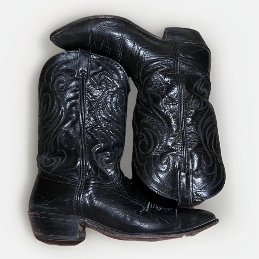 Code West Cowboy Western Black Leather Biker Motorcycle Mens Boots 12 VintageCod
